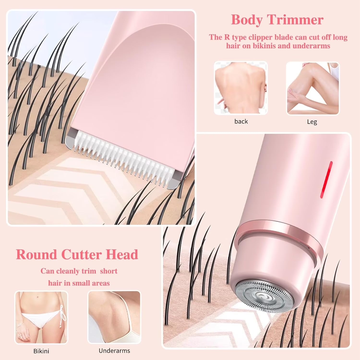 Electric Razors for Women,2 in 1 Bikini Shaver Trimmer for Women,Ipx7 Waterproof Rechargeable Dusk Razor, Body Painless Razor for Face Leg Underarm Arm Pink
