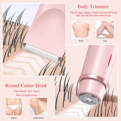 Electric Razors for Women,2 in 1 Bikini Shaver Trimmer for Women,Ipx7 Waterproof Rechargeable Dusk Razor, Body Painless Razor for Face Leg Underarm Arm Pink