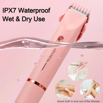 Electric Razors for Women,2 in 1 Bikini Shaver Trimmer for Women,Ipx7 Waterproof Rechargeable Dusk Razor, Body Painless Razor for Face Leg Underarm Arm Pink