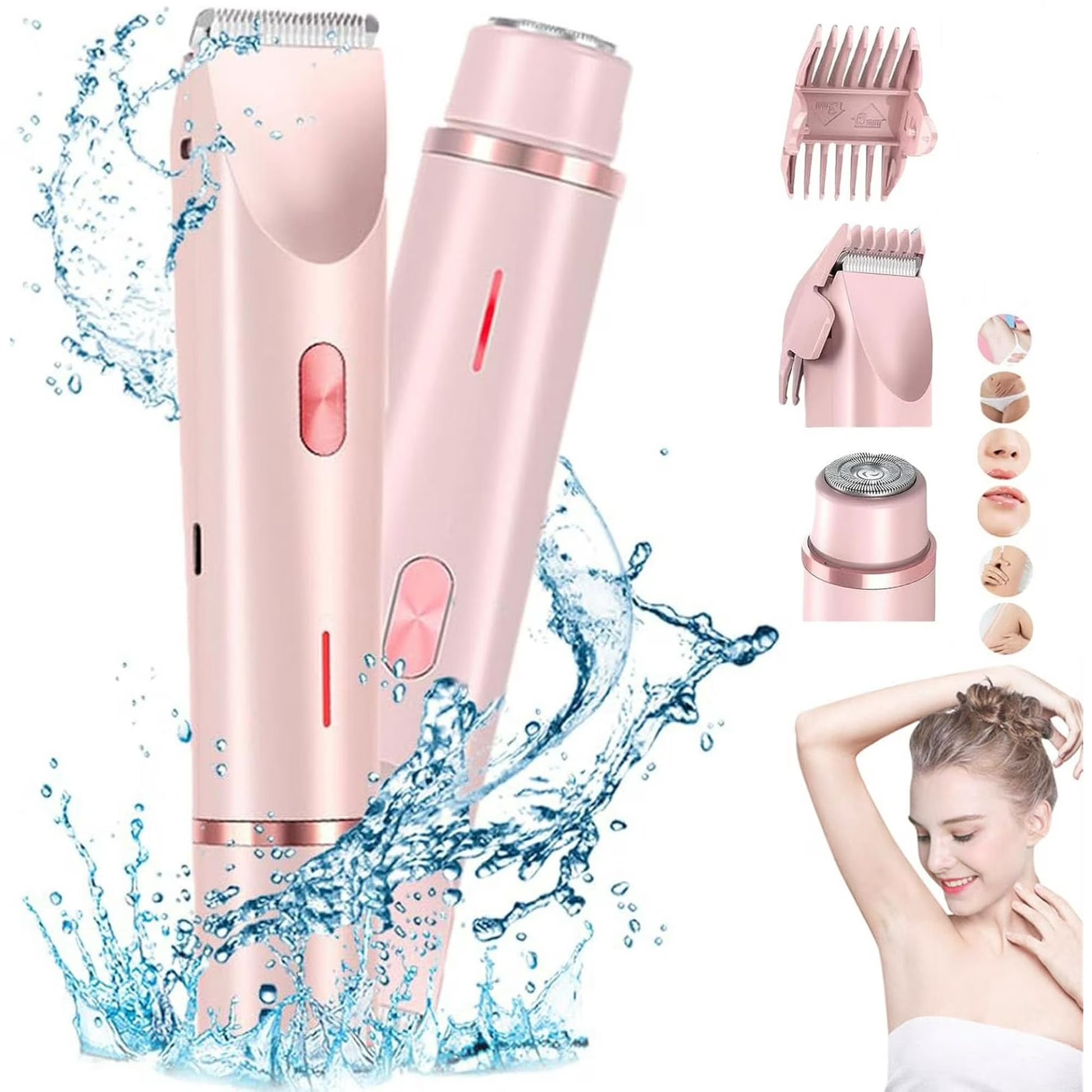 Electric Razors for Women,2 in 1 Bikini Shaver Trimmer for Women,Ipx7 Waterproof Rechargeable Dusk Razor, Body Painless Razor for Face Leg Underarm Arm Pink