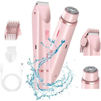 Electric Razors for Women,2 in 1 Bikini Shaver Trimmer for Women,Ipx7 Waterproof Rechargeable Dusk Razor, Body Painless Razor for Face Leg Underarm Arm Pink